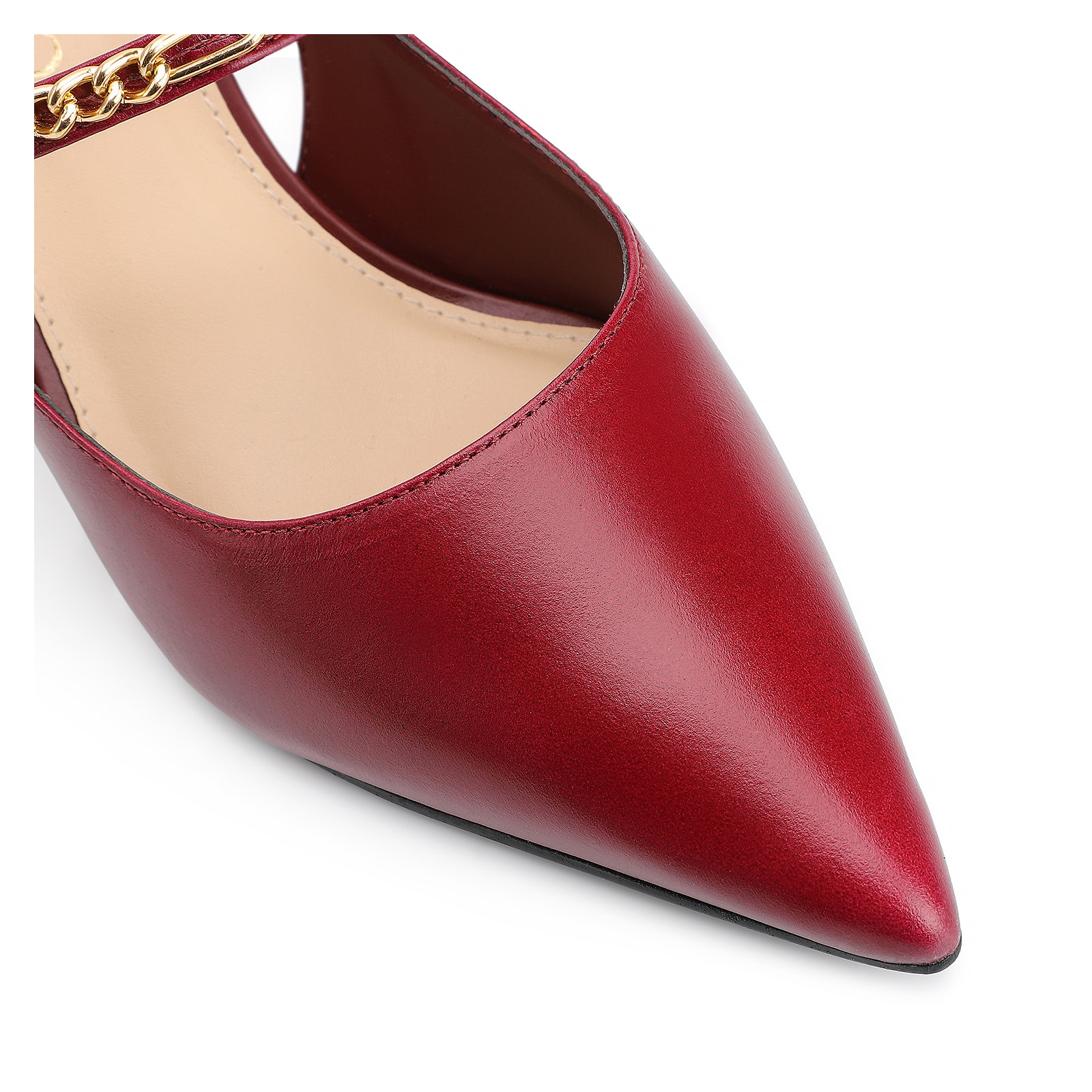 Scarpin Correntes Couro Vermelho Cereja