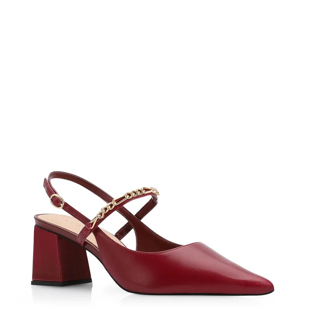 Scarpin Correntes Couro Vermelho Cereja