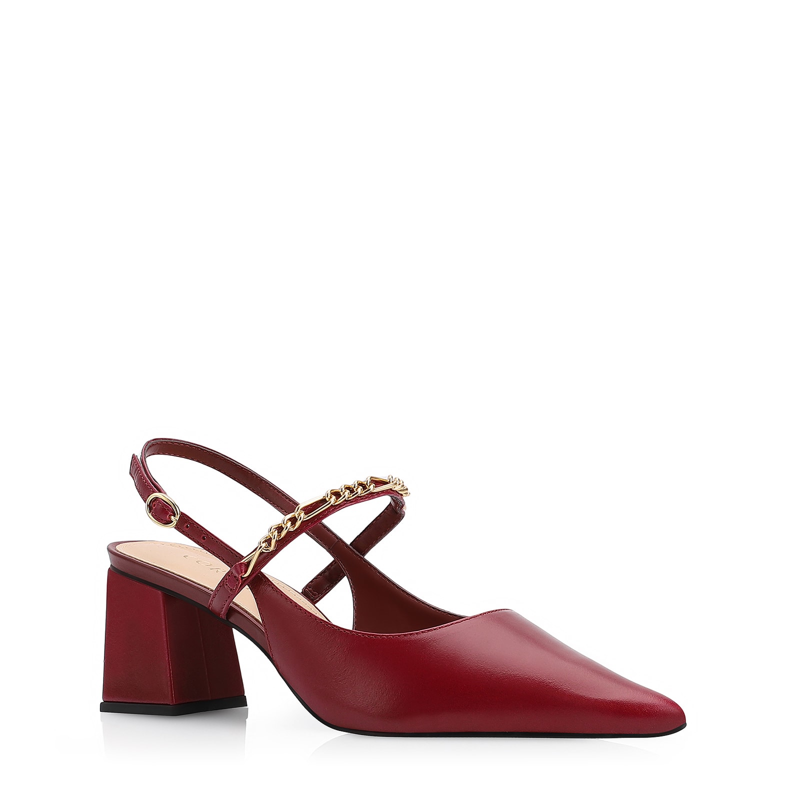 Scarpin Correntes Couro Vermelho Cereja
