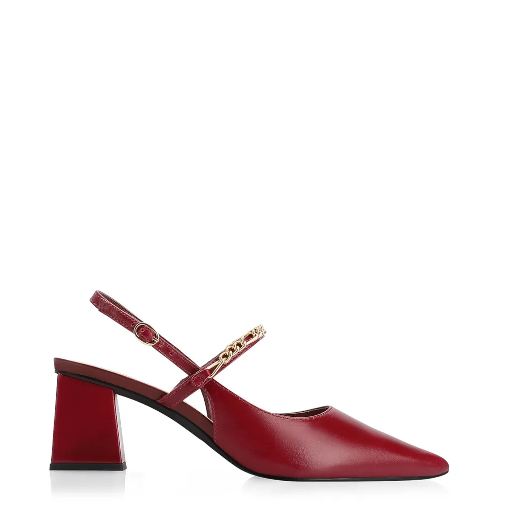 Scarpin Correntes Couro Vermelho Cereja - imagem 2