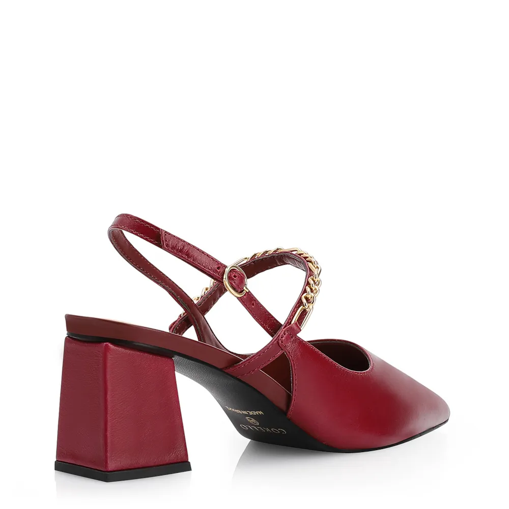 Scarpin Correntes Couro Vermelho Cereja - imagem 3