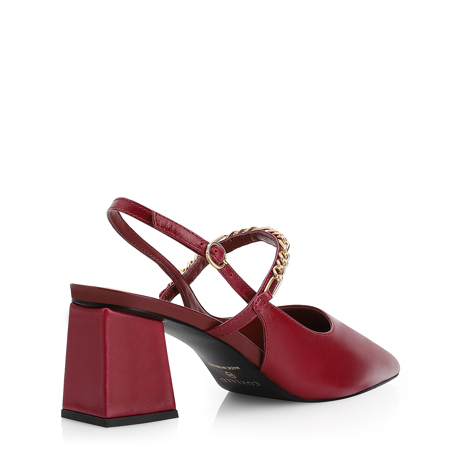 Scarpin Correntes Couro Vermelho Cereja