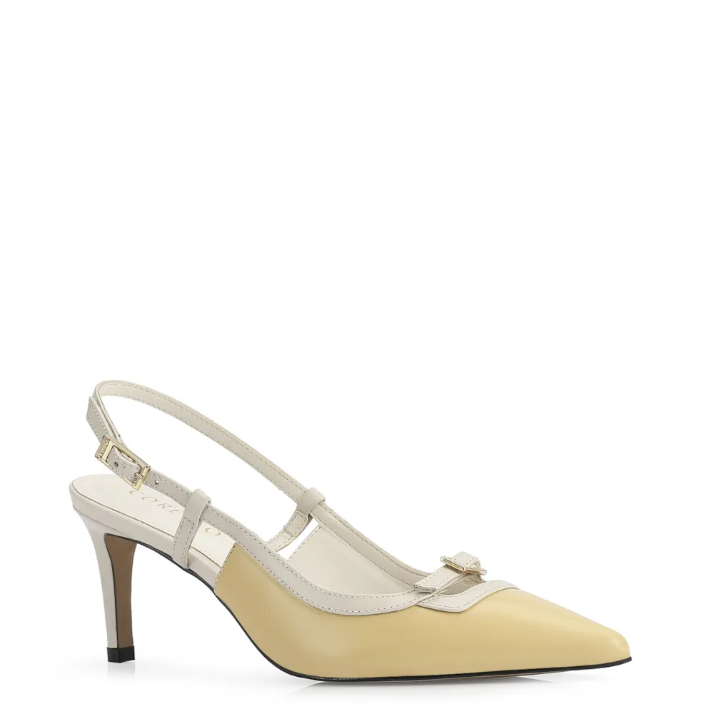 Scarpin Couro Amarelo/Off White