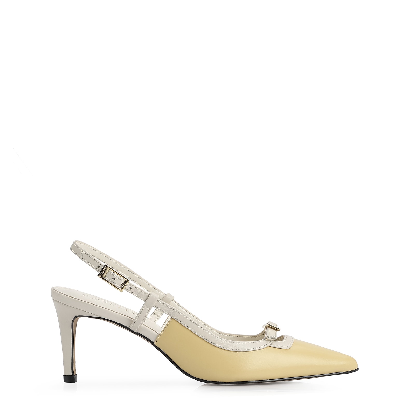 Scarpin Couro Amarelo/Off White
