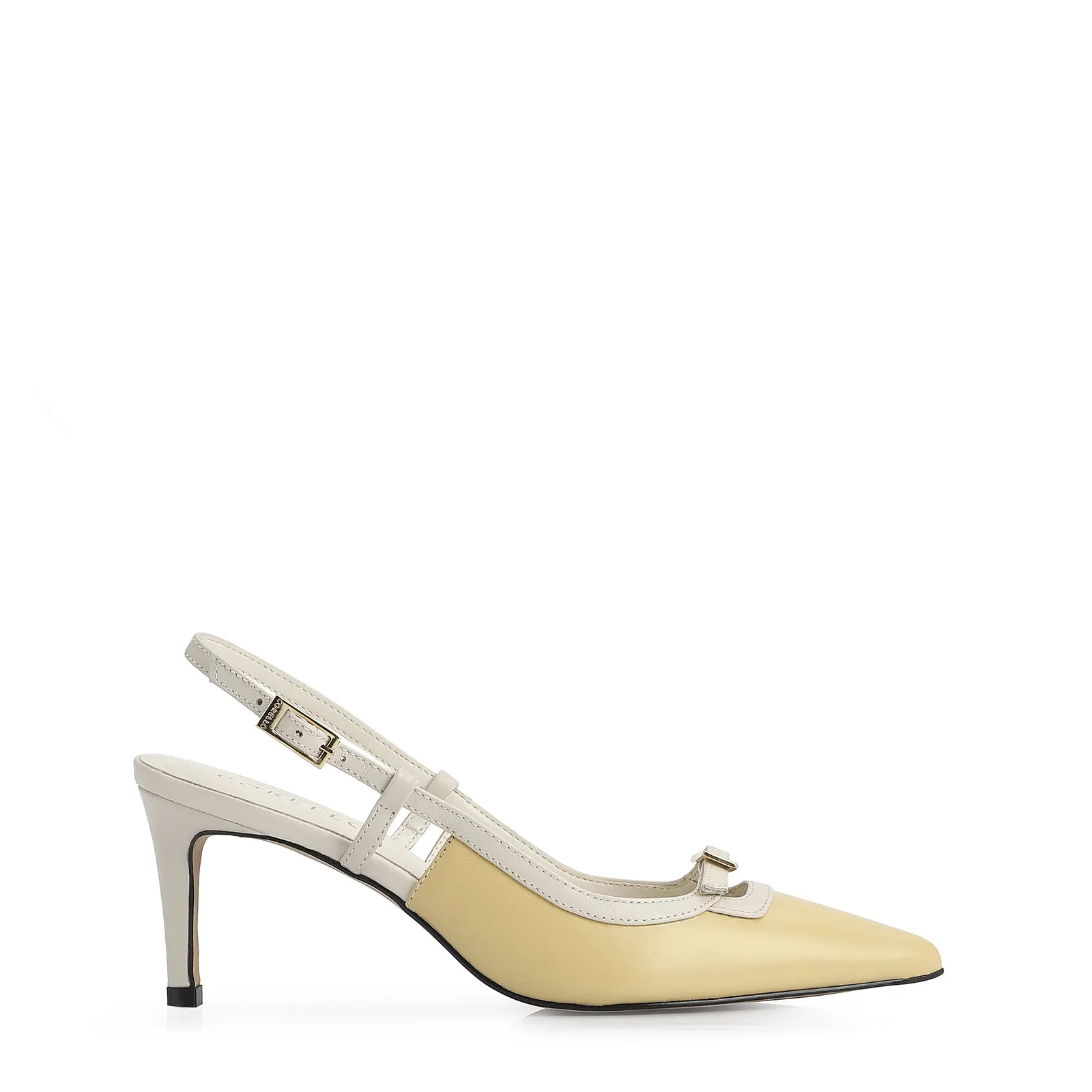 Scarpin Couro Amarelo/Off White