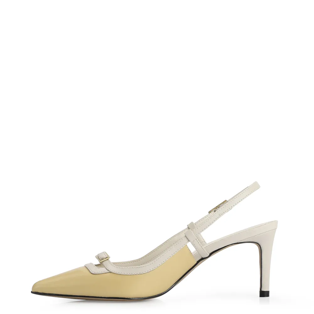 Scarpin Couro Amarelo/Off White - imagem 5