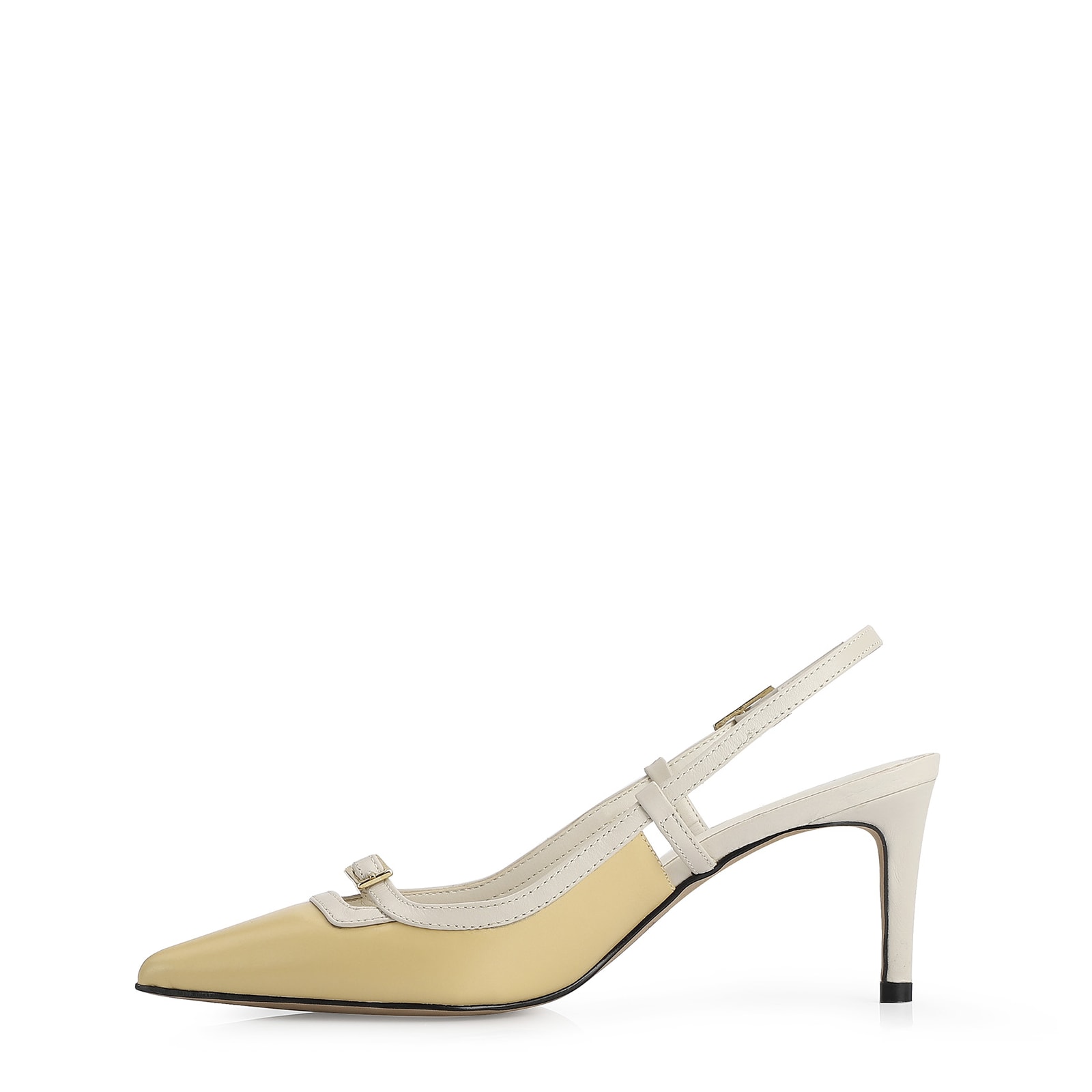 Scarpin Couro Amarelo/Off White