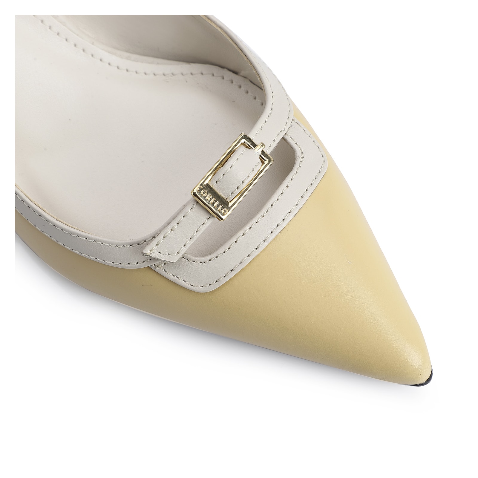 Scarpin Couro Amarelo/Off White