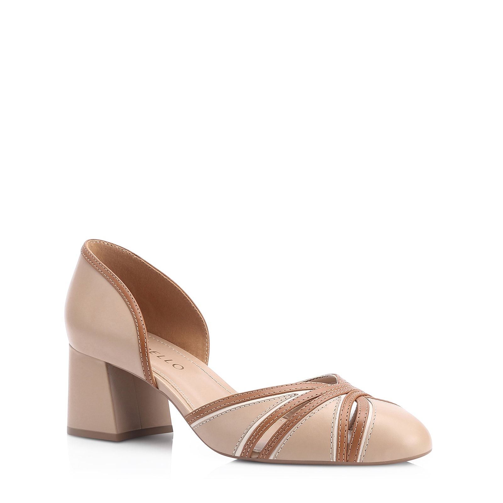 Scarpin Couro Bege/Marrom/Off White