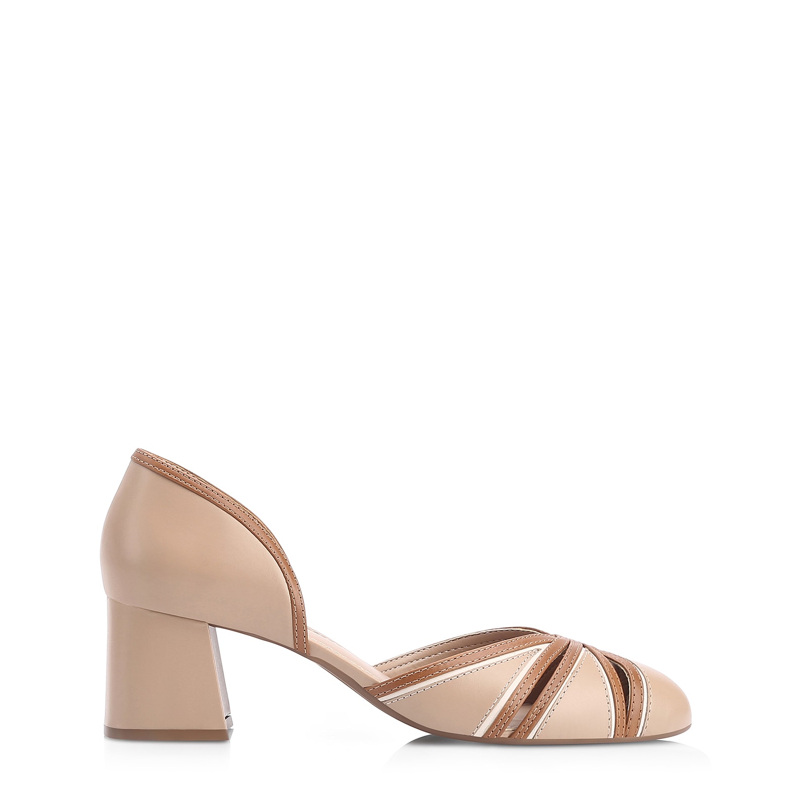 Scarpin Couro Bege/Marrom/Off White