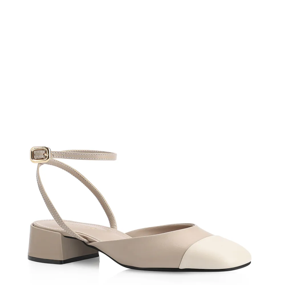 Scarpin Couro Bege/Off White
