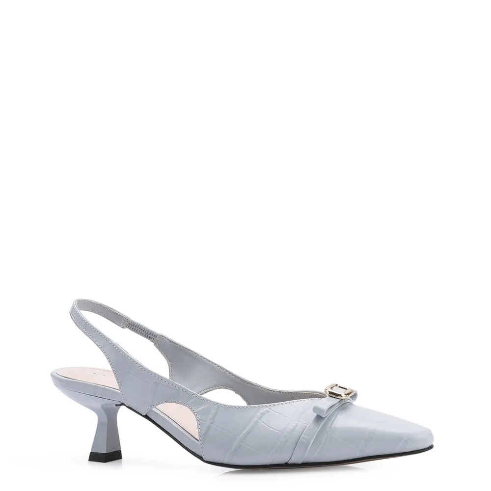 Scarpin Couro Croco Azul