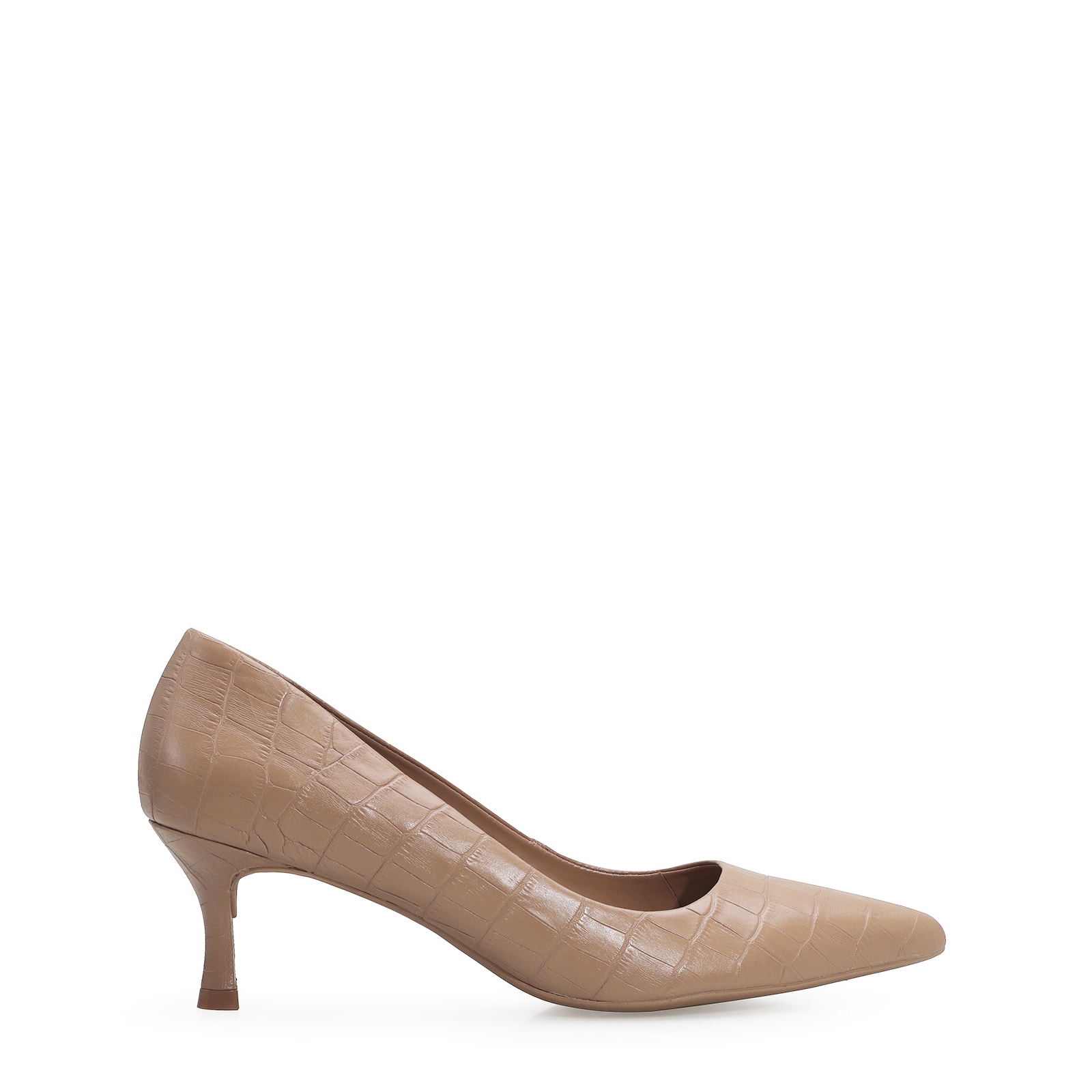 Scarpin Couro Croco Bege