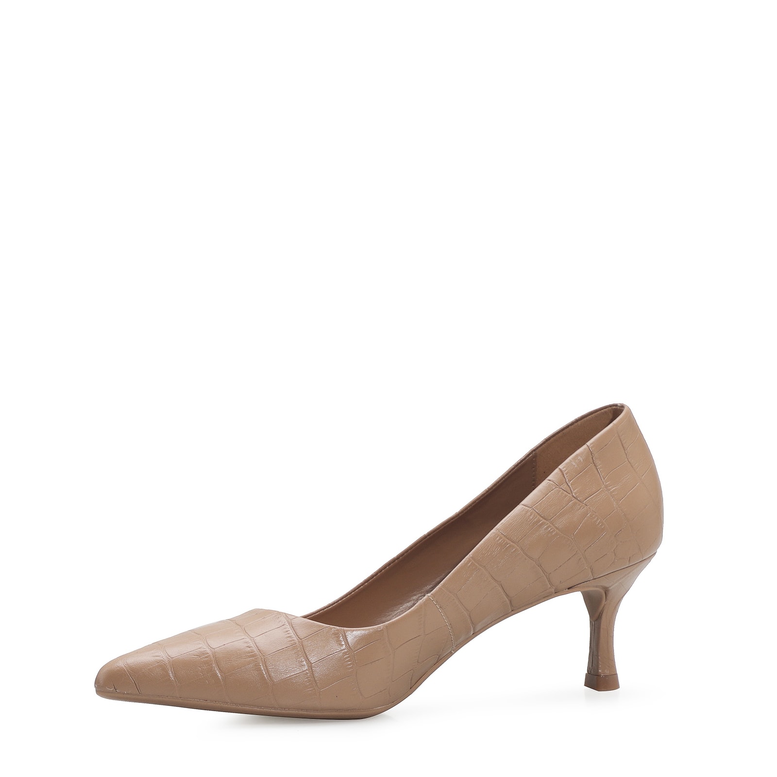 Scarpin Couro Croco Bege