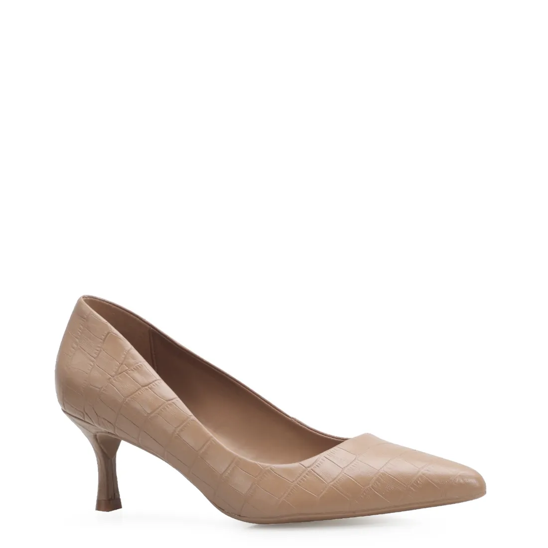 Scarpin Couro Croco Bege