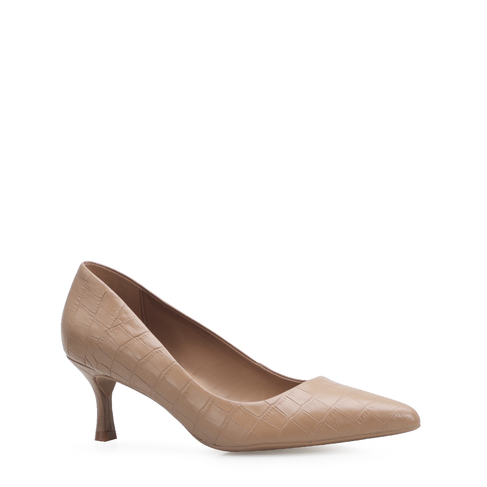Scarpin Couro Croco Bege