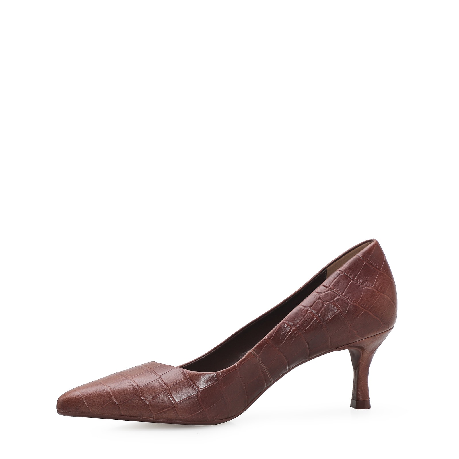 Scarpin Couro Croco Marrom