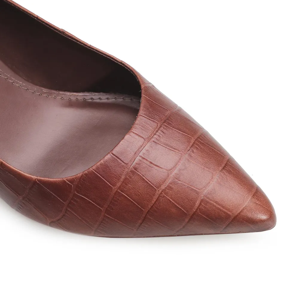 Scarpin Couro Croco Marrom - imagem 6