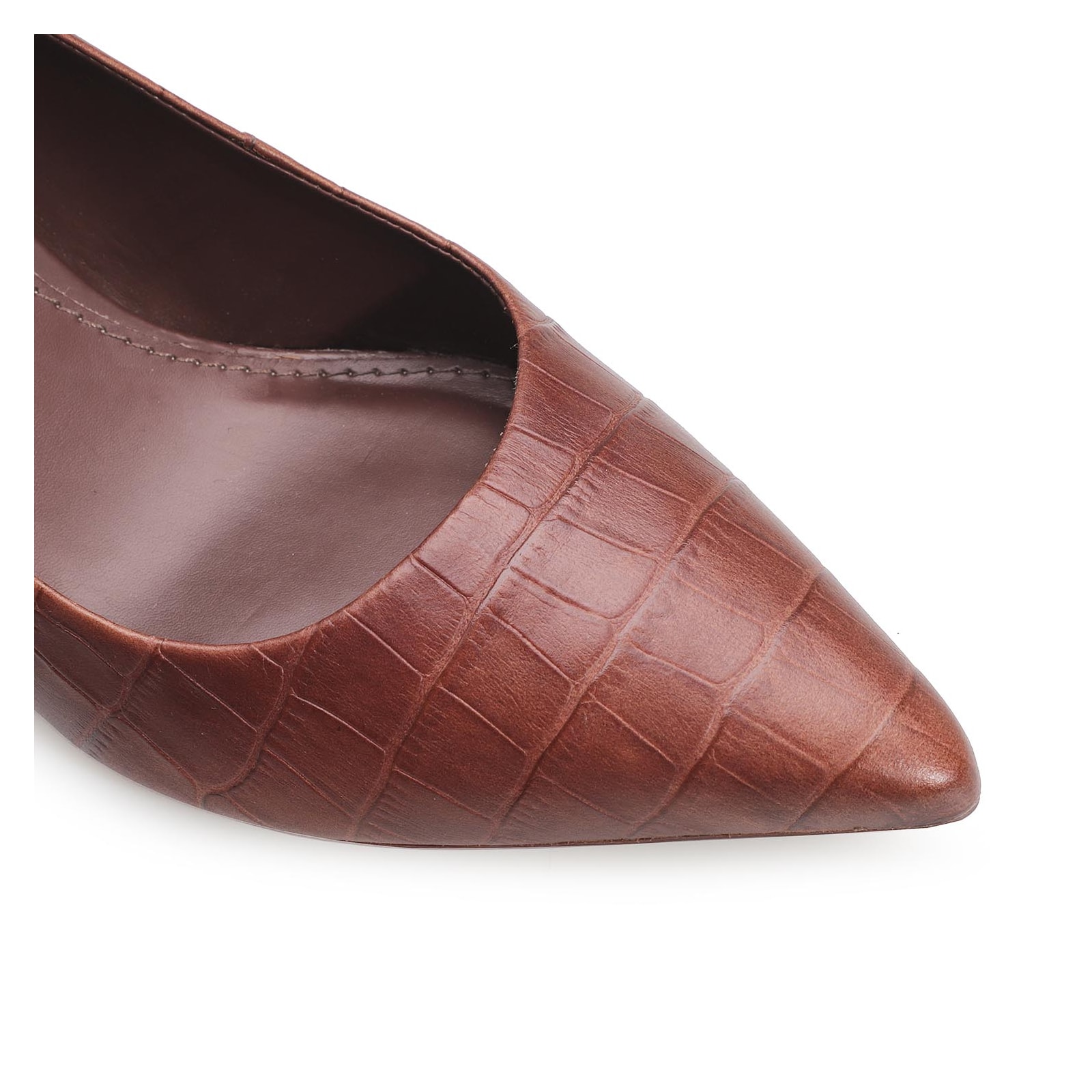 Scarpin Couro Croco Marrom