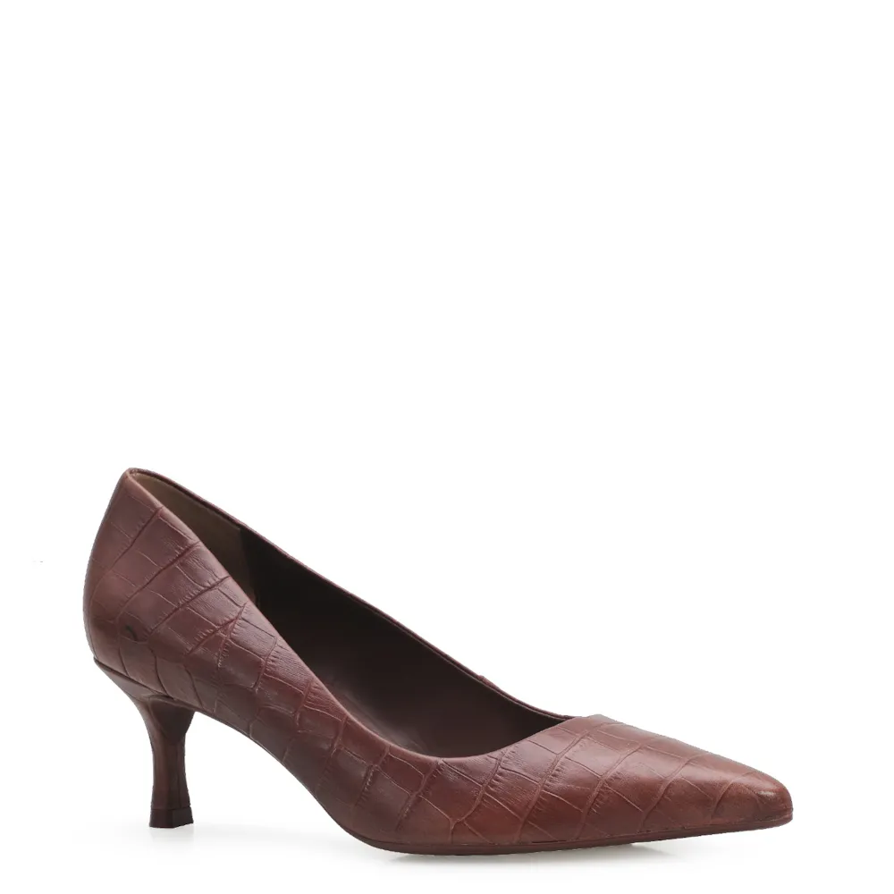 Scarpin Couro Croco Marrom