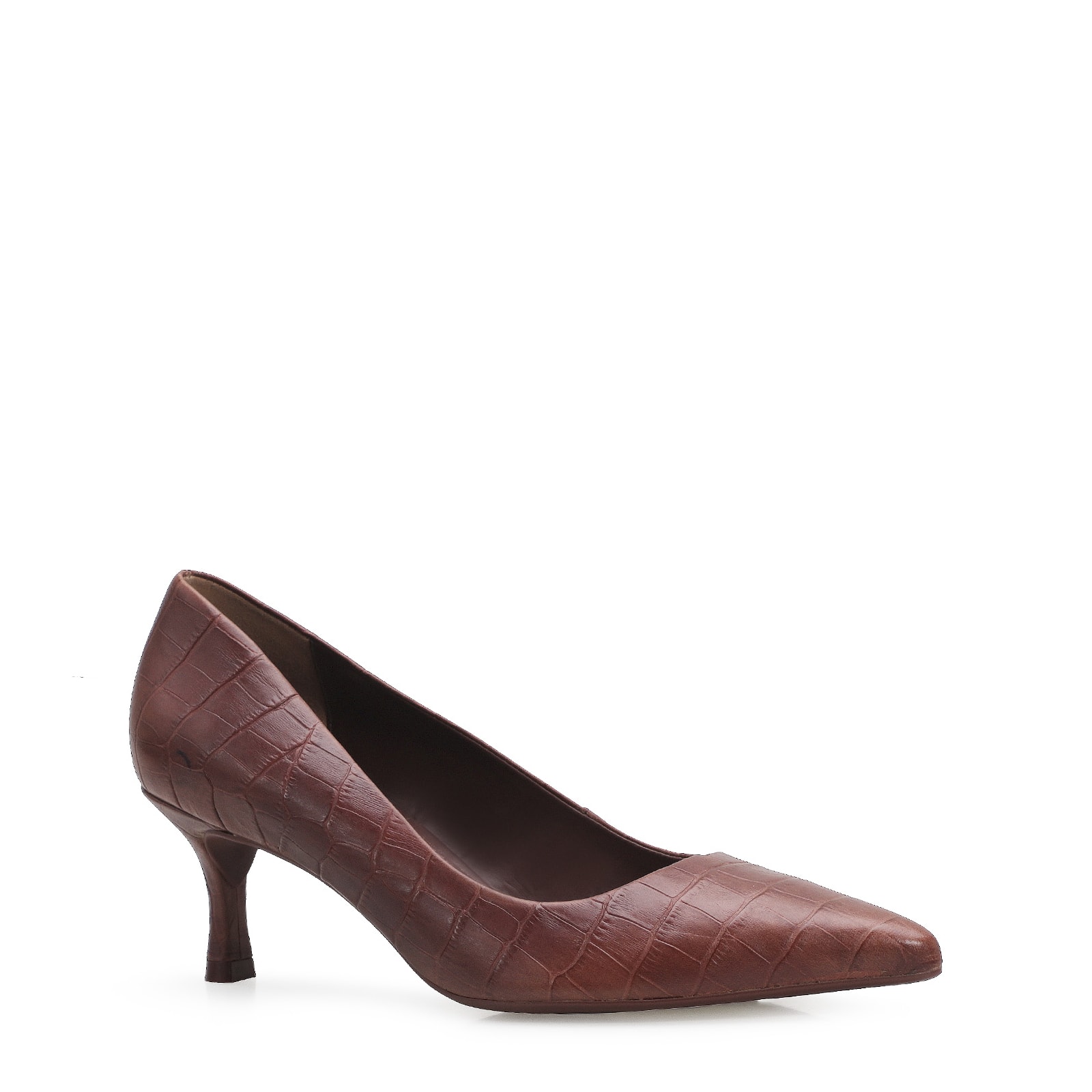 Scarpin Couro Croco Marrom