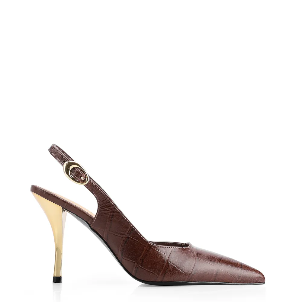 Scarpin Couro Croco Marrom - imagem 3