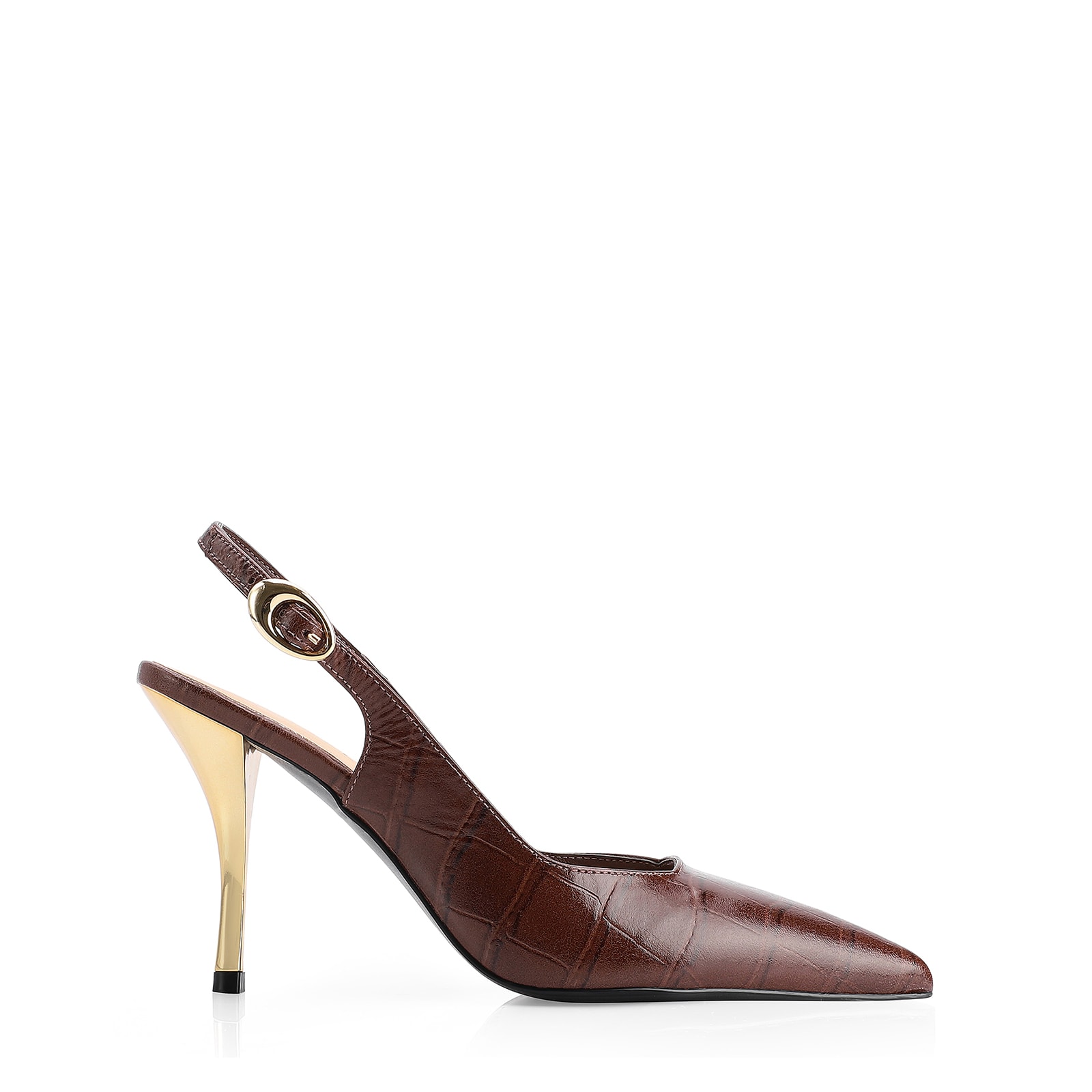 Scarpin Couro Croco Marrom