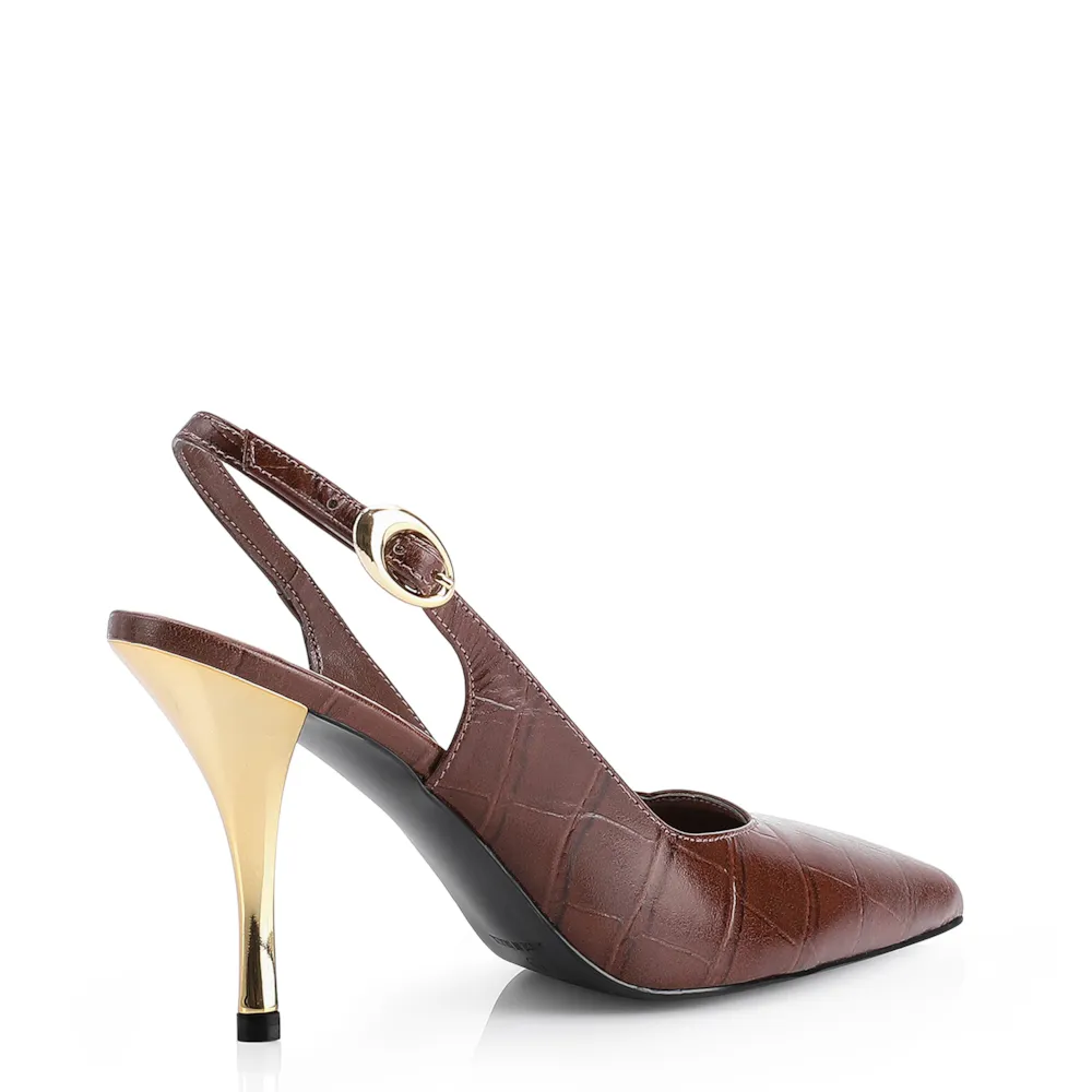 Scarpin Couro Croco Marrom - imagem 4