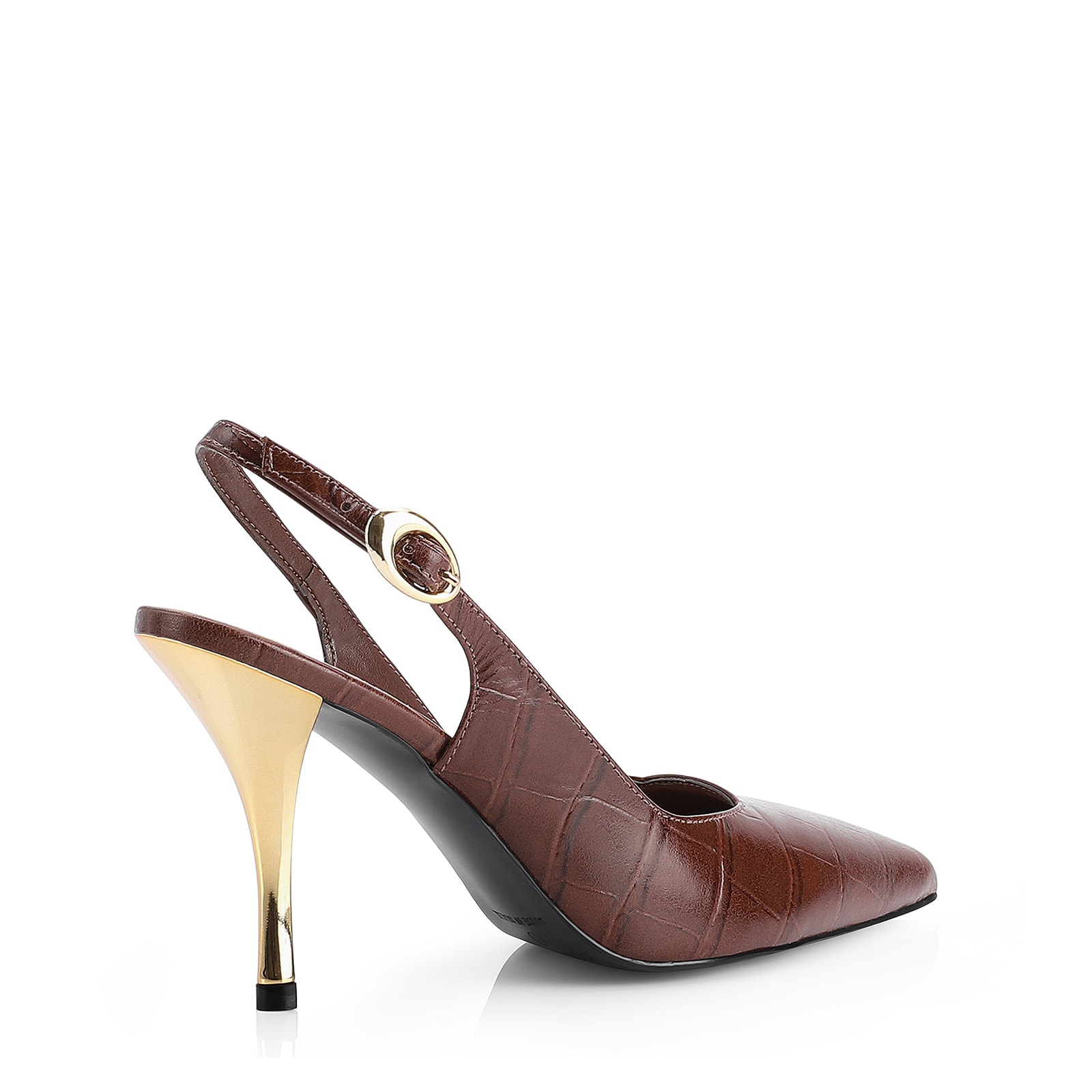 Scarpin Couro Croco Marrom