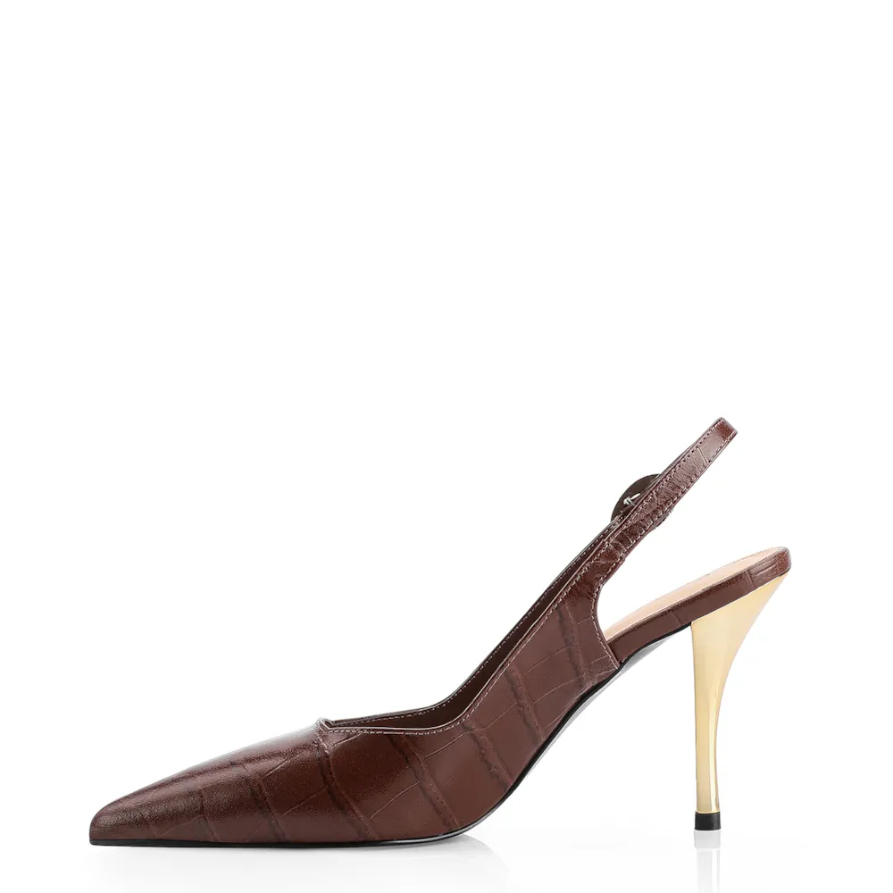Scarpin Couro Croco Marrom - imagem 5