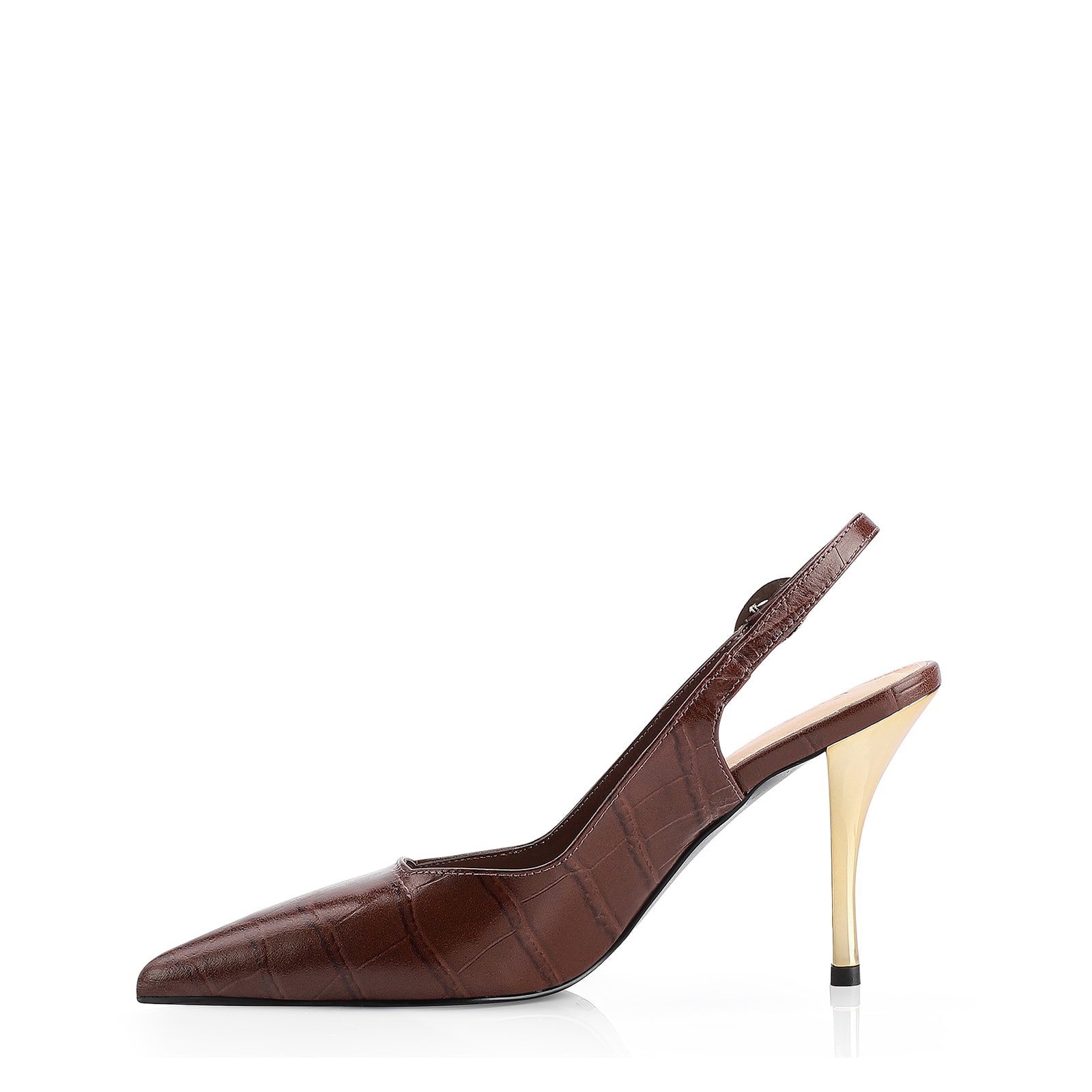 Scarpin Couro Croco Marrom