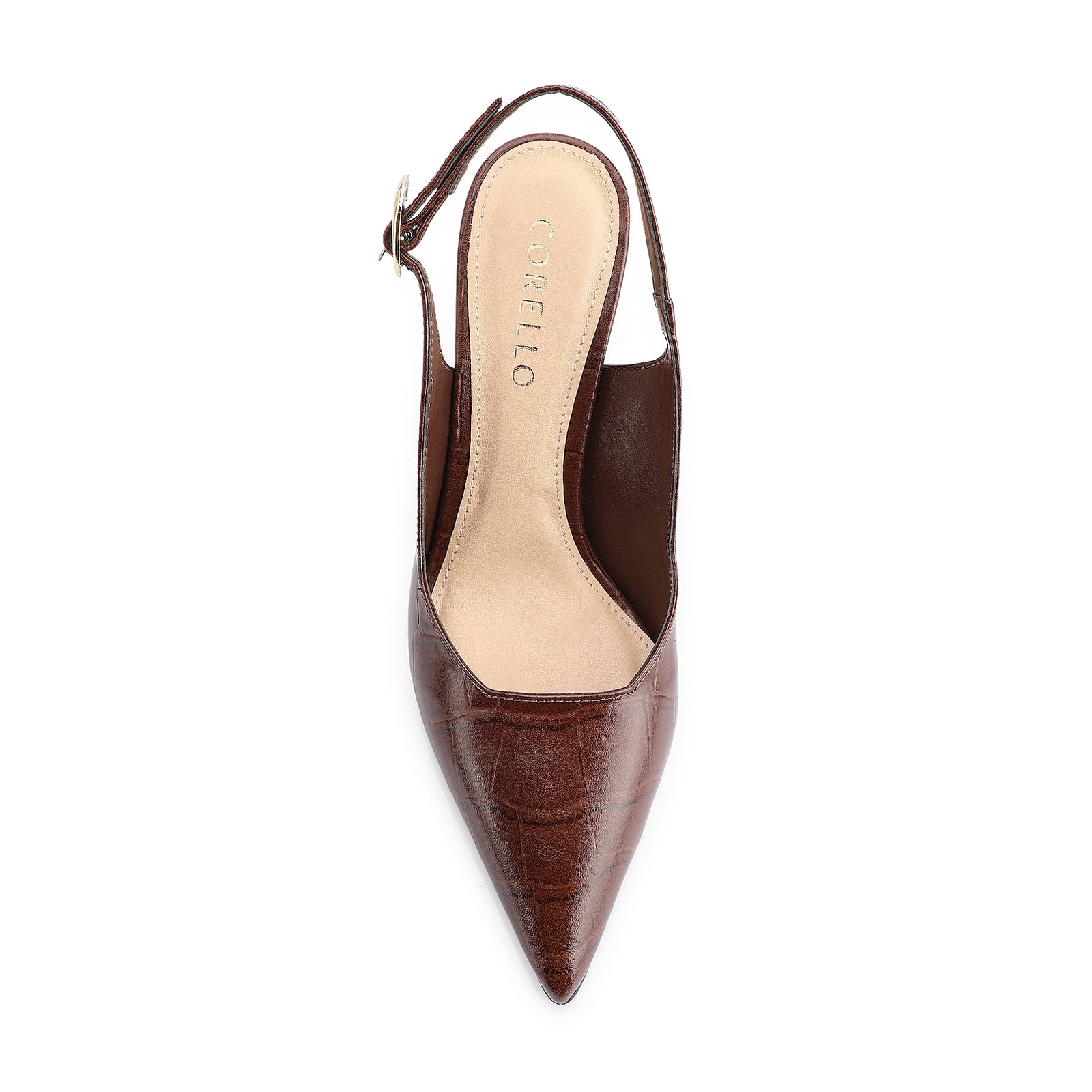 Scarpin Couro Croco Marrom