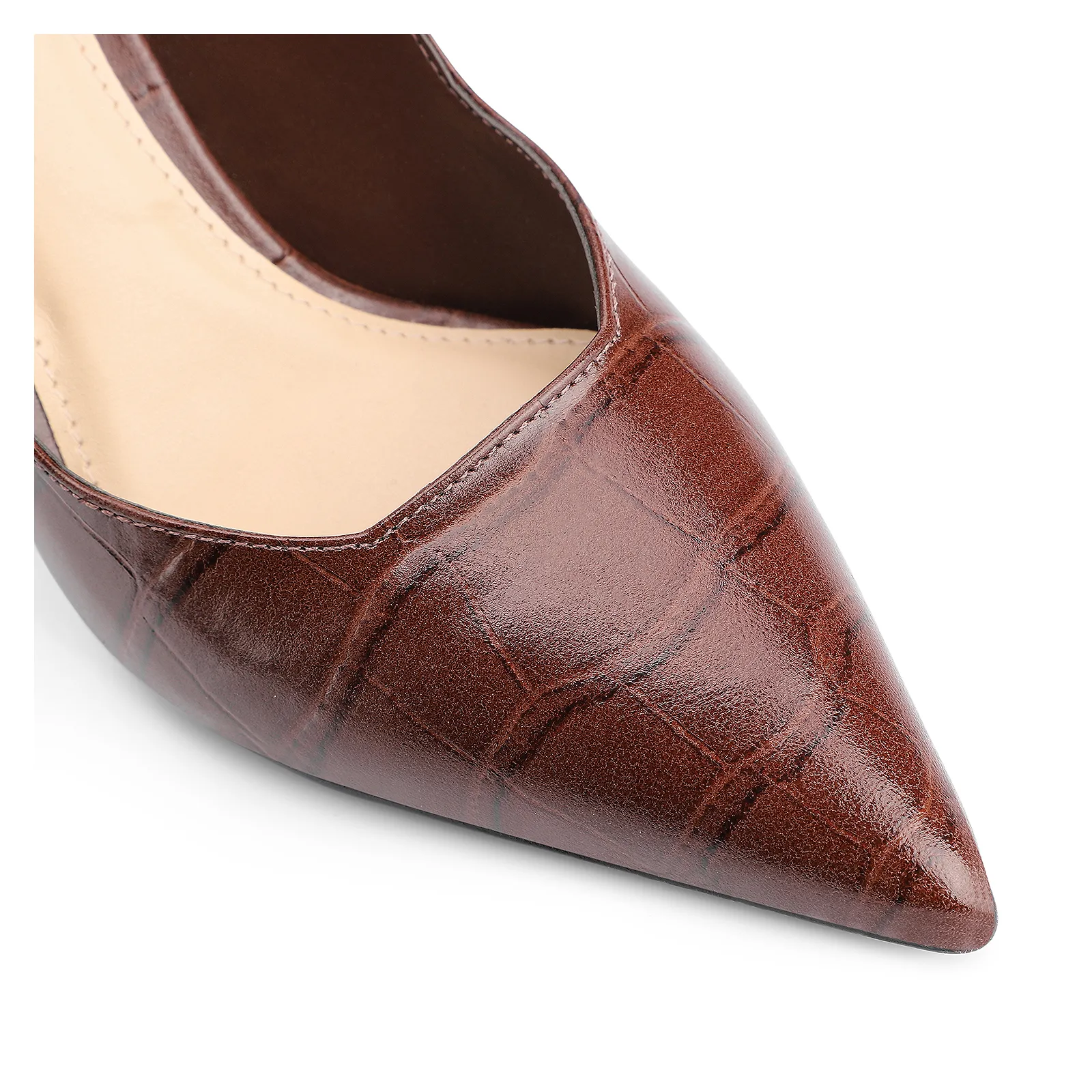 Scarpin Couro Croco Marrom