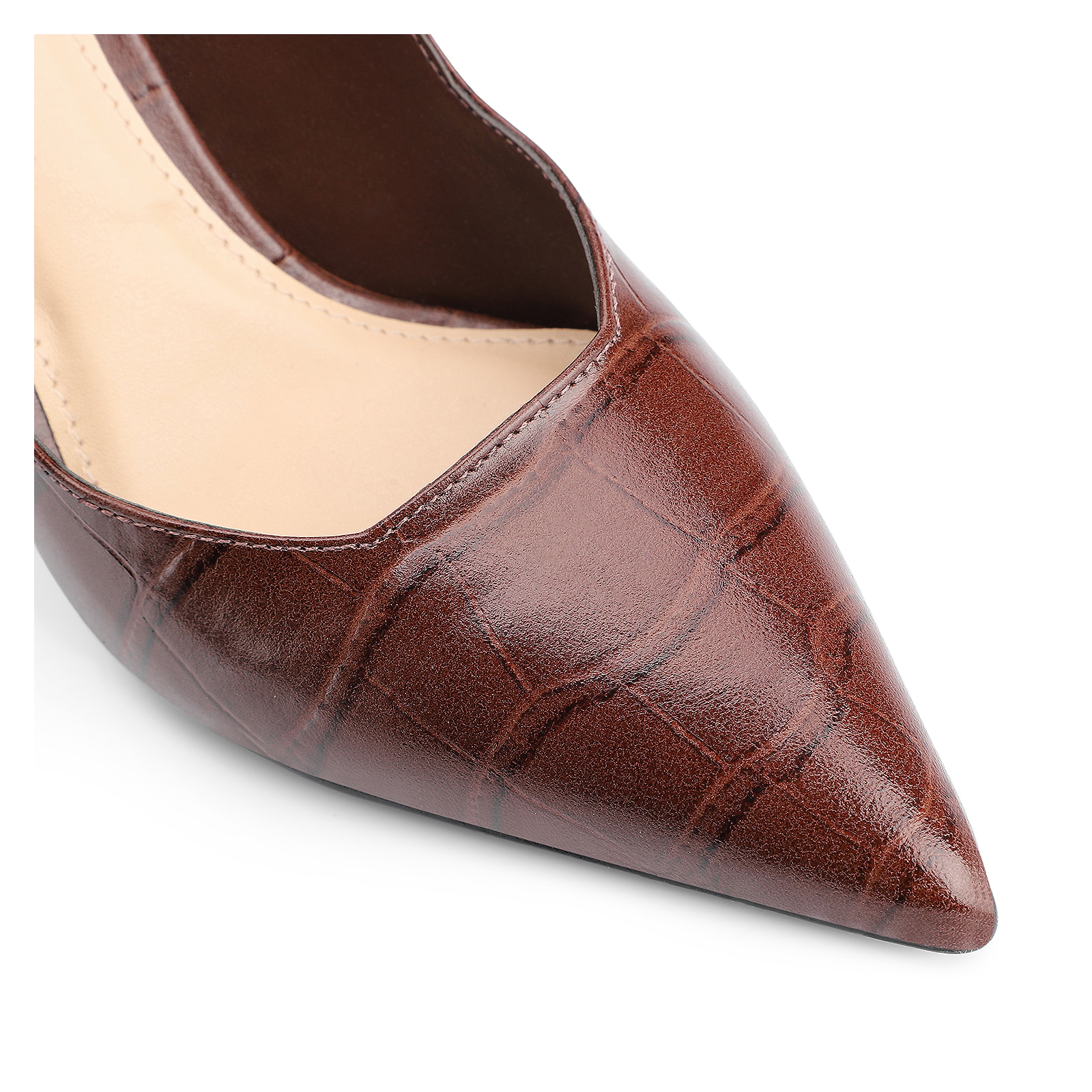Scarpin Couro Croco Marrom