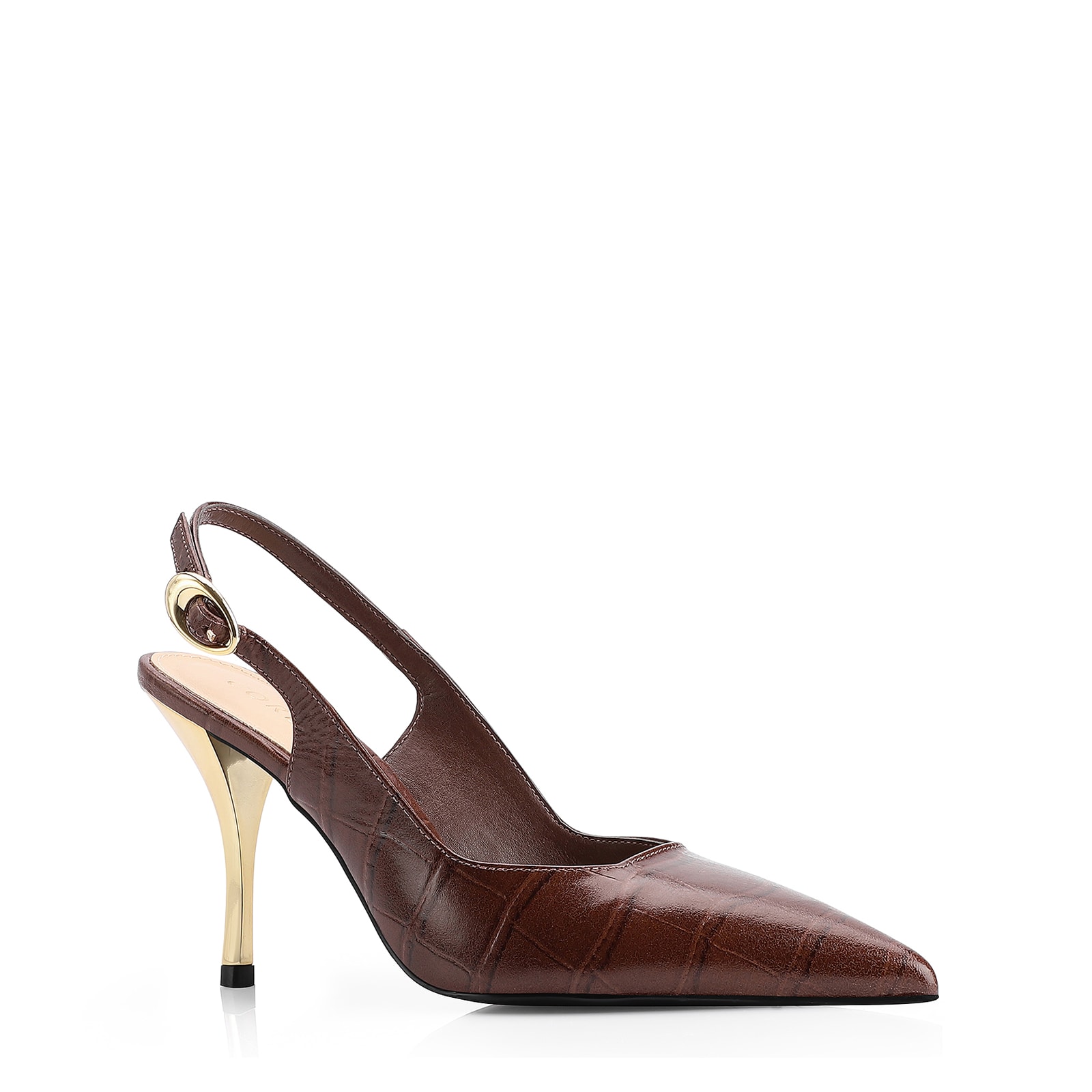 Scarpin Couro Croco Marrom