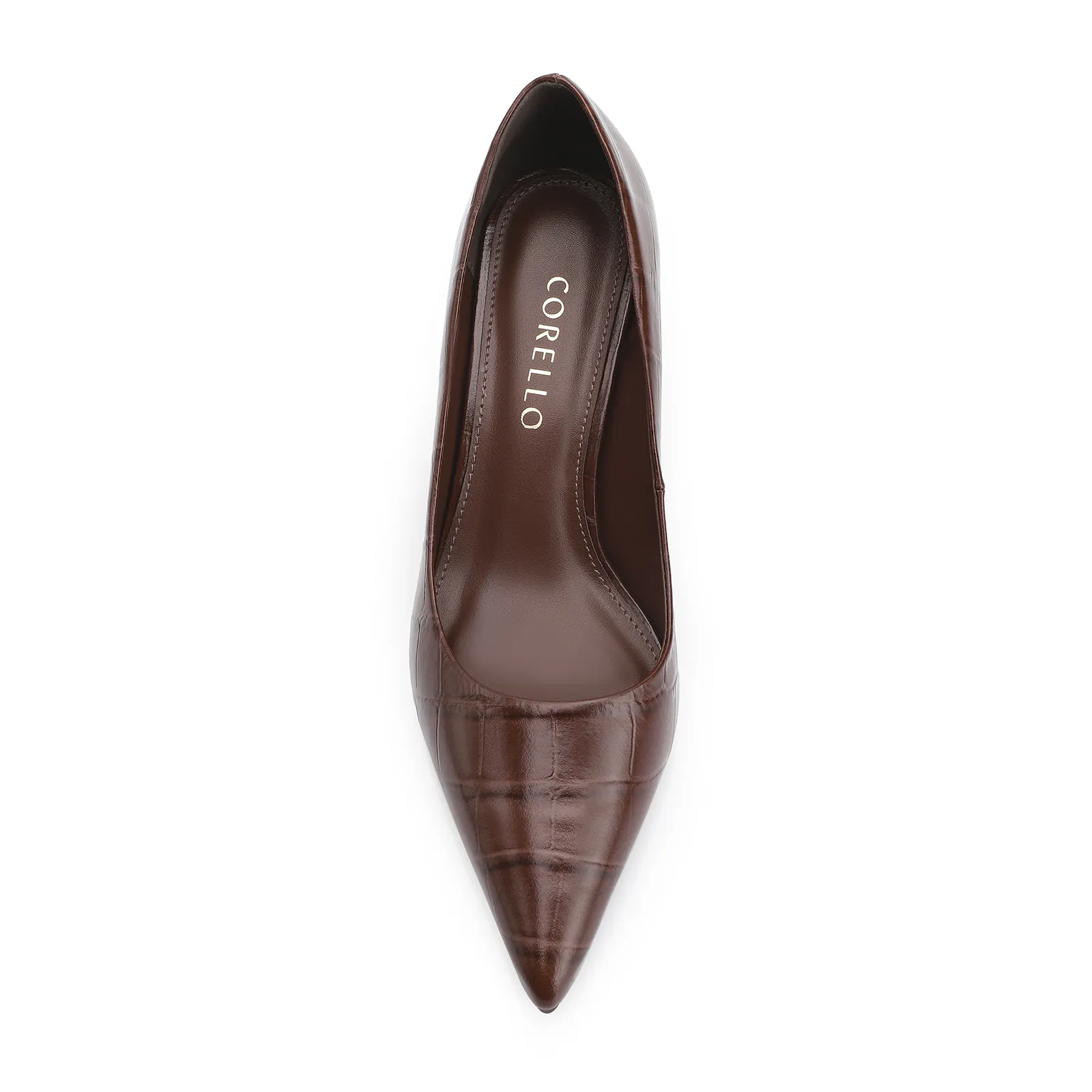 Scarpin Couro Croco Marrom