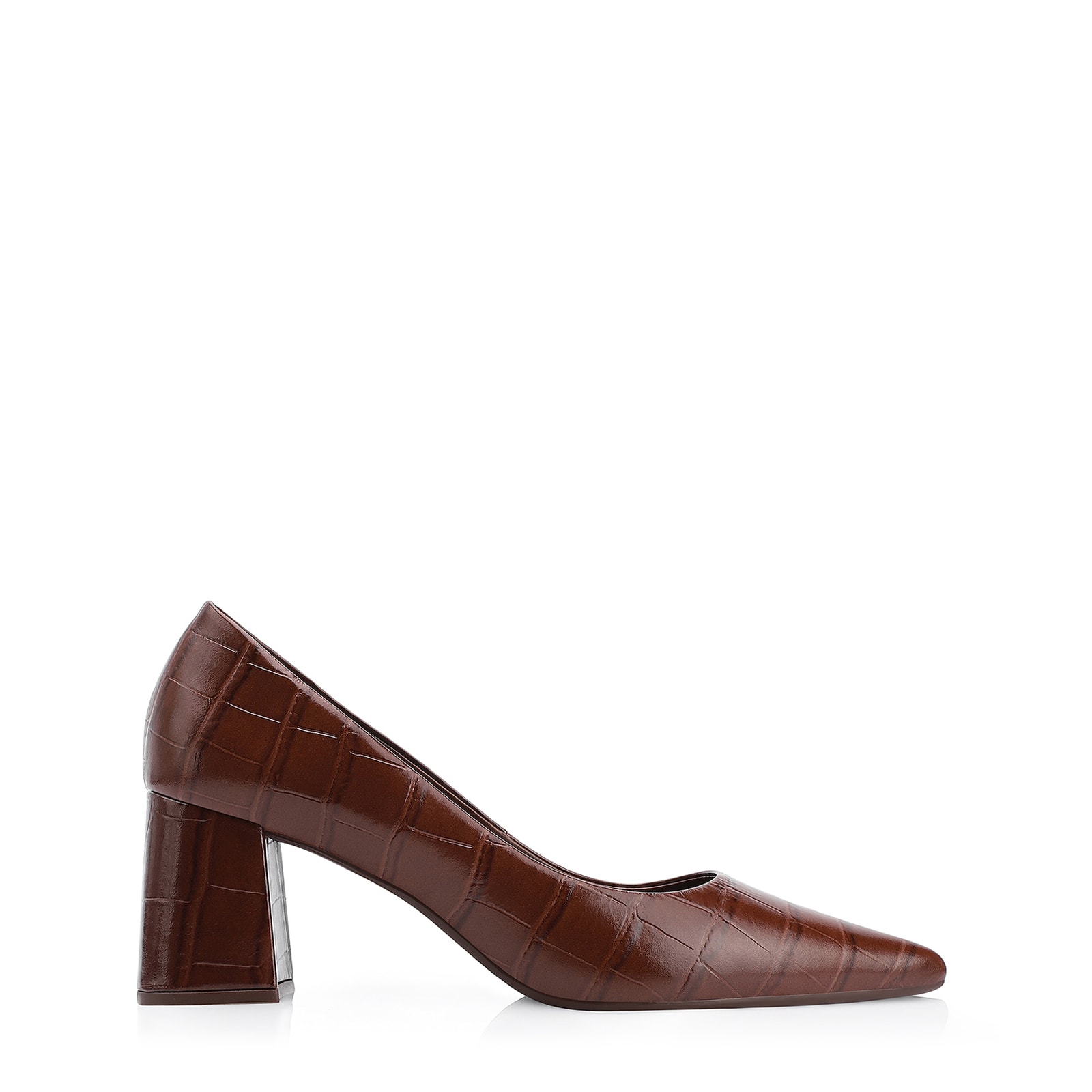Scarpin Couro Croco Marrom