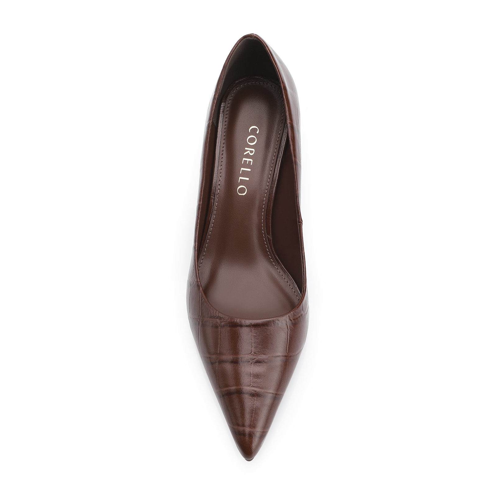 Scarpin Couro Croco Marrom