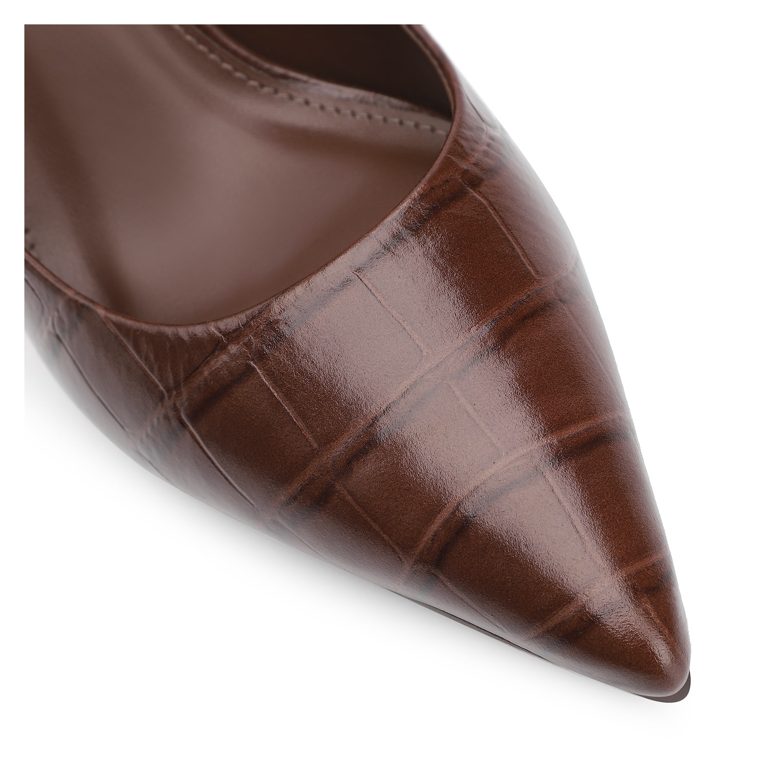 Scarpin Couro Croco Marrom