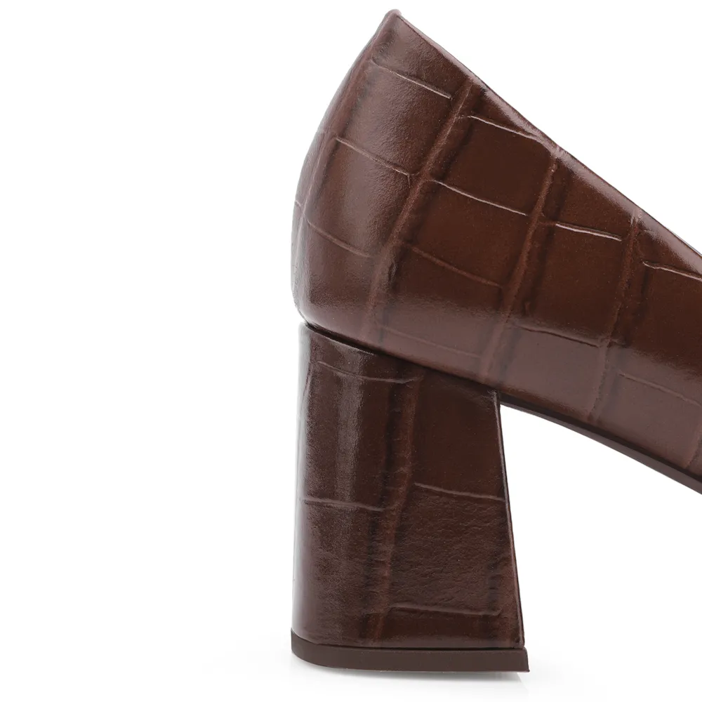 Scarpin Couro Croco Marrom - imagem 8