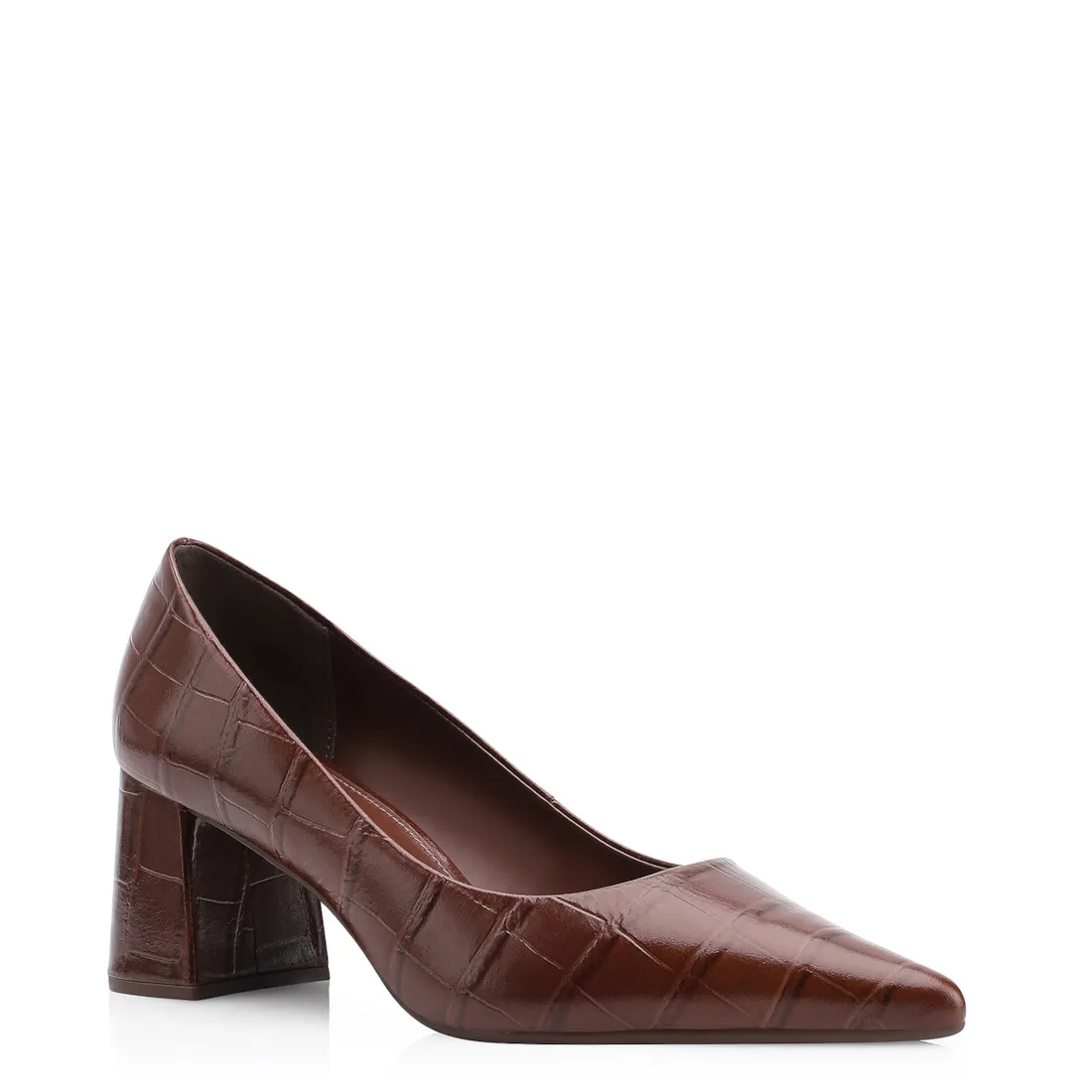 Scarpin Couro Croco Marrom