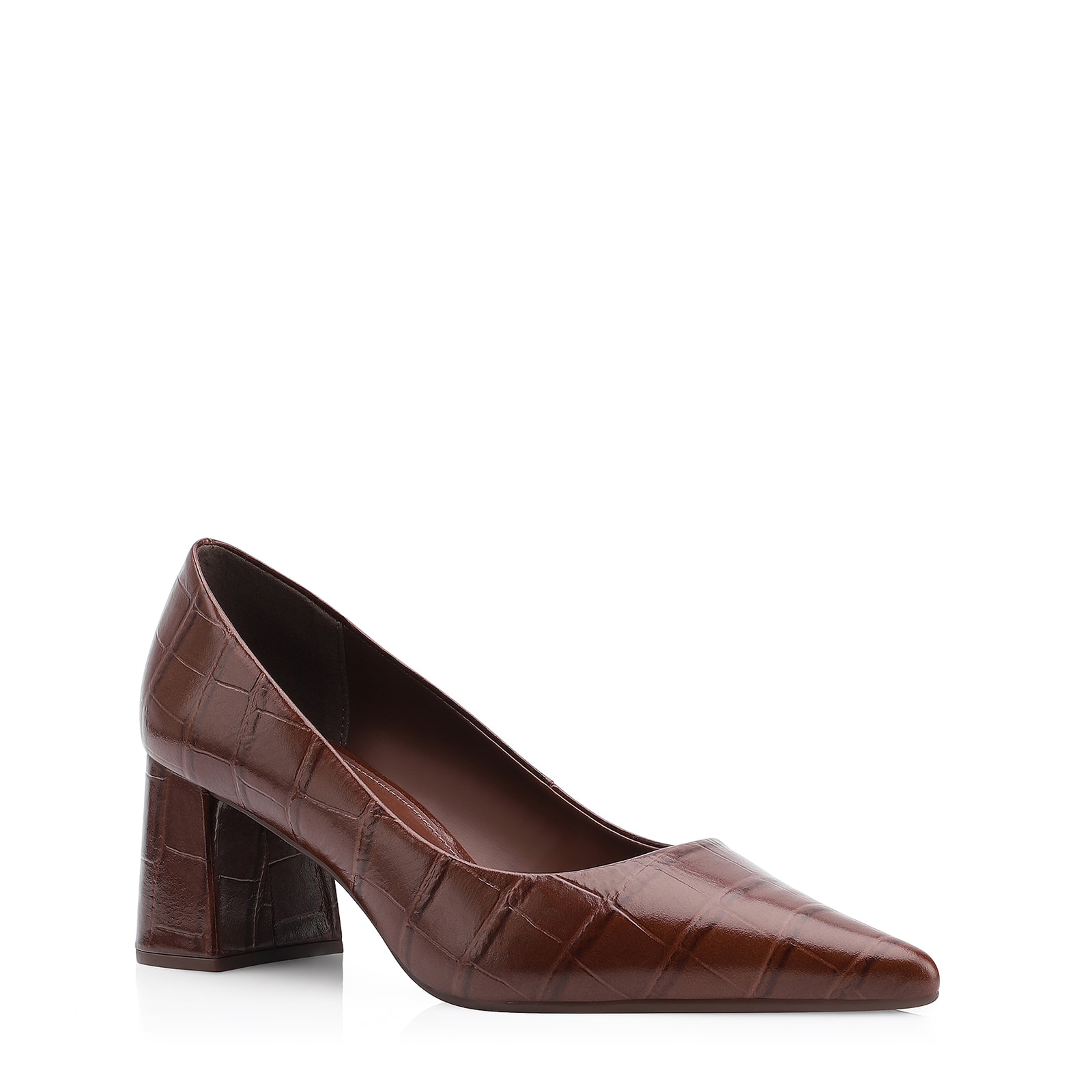 Scarpin Couro Croco Marrom