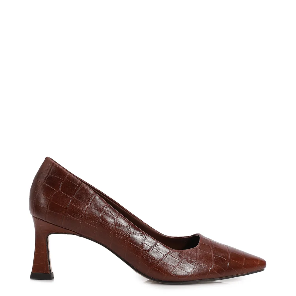 Scarpin Couro Croco Marrom - imagem 3