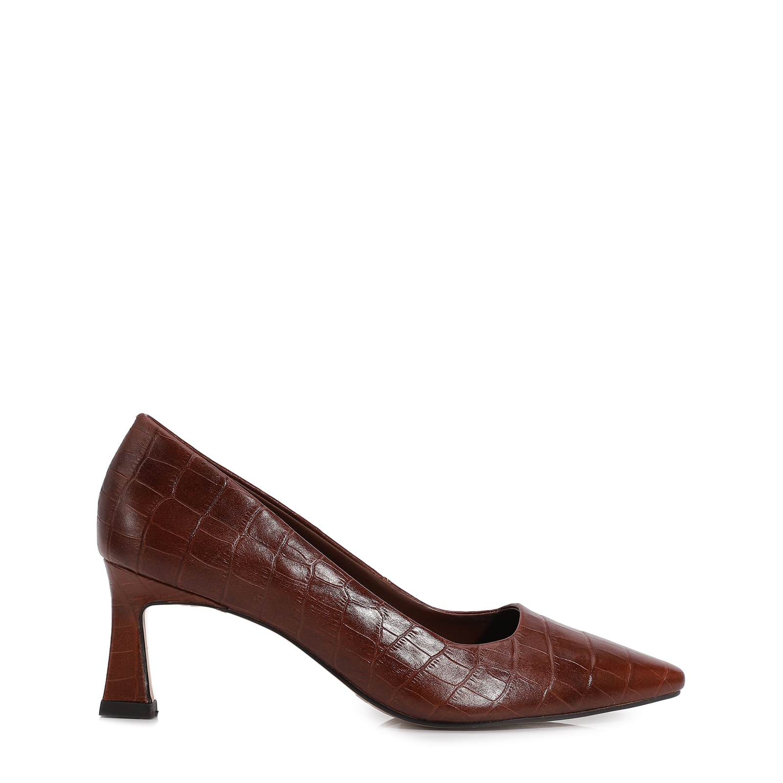 Scarpin Couro Croco Marrom