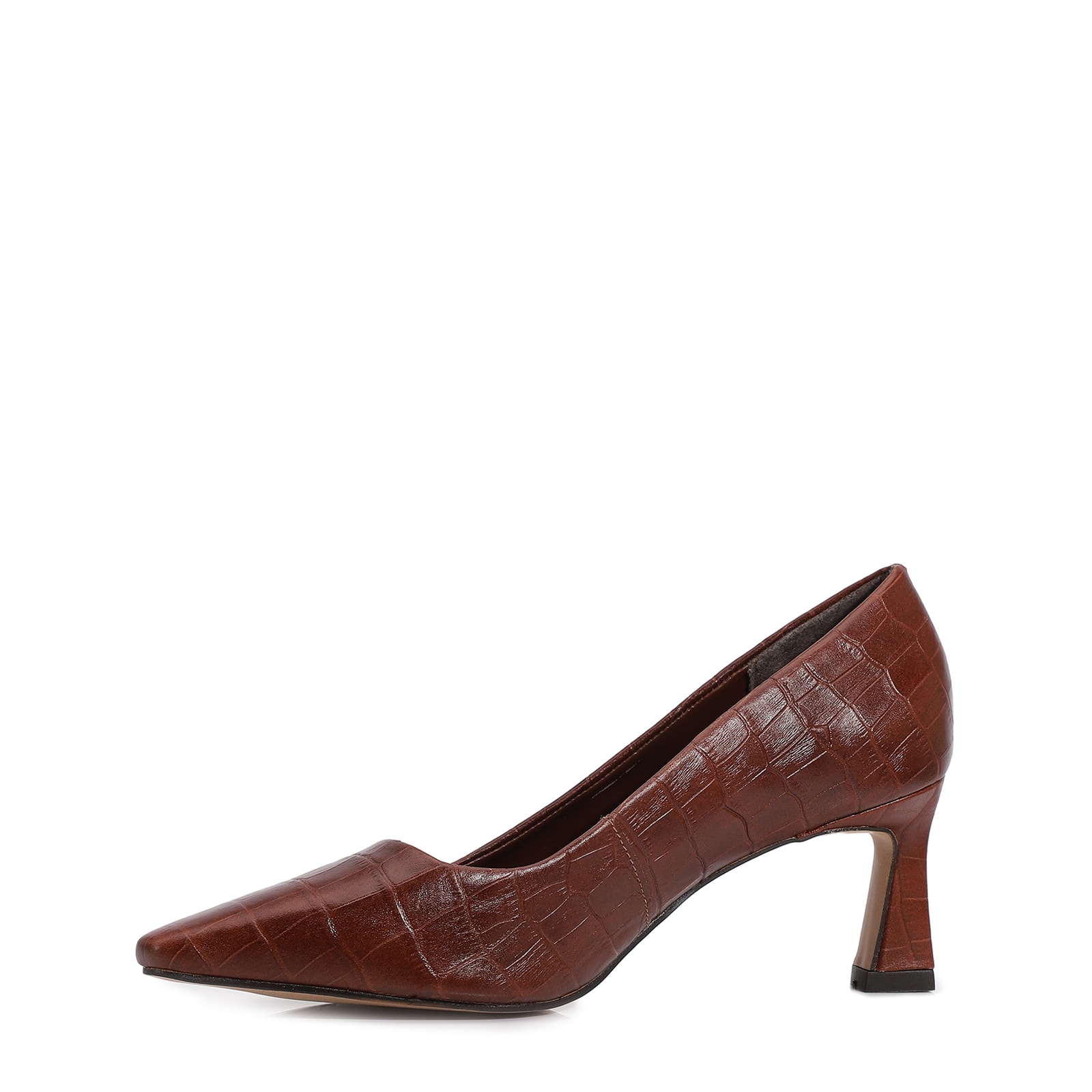 Scarpin Couro Croco Marrom