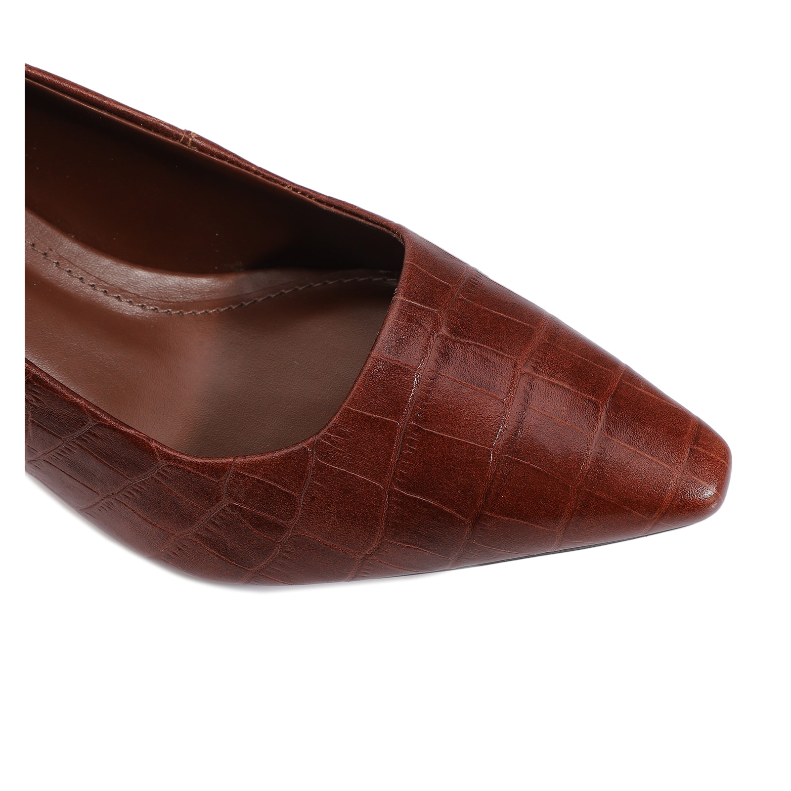 Scarpin Couro Croco Marrom