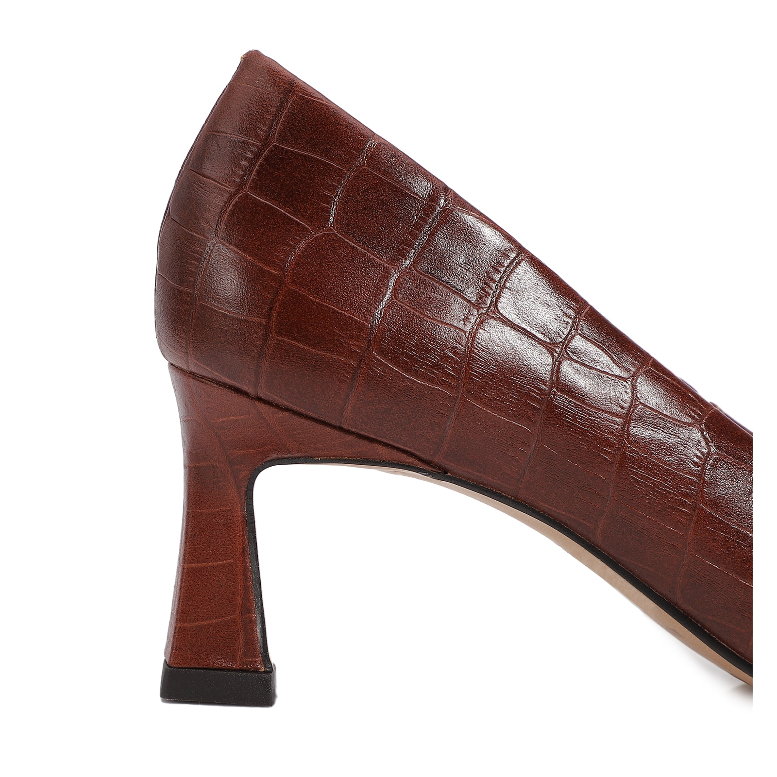 Scarpin Couro Croco Marrom