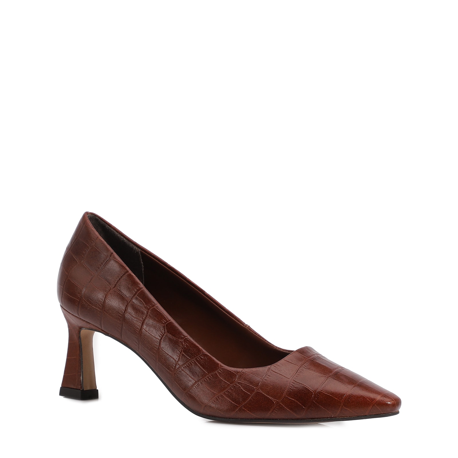 Scarpin Couro Croco Marrom