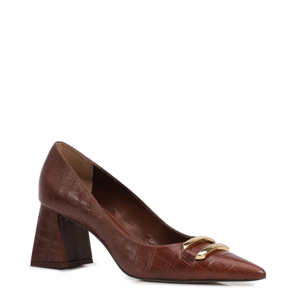 Scarpin Couro Croco Marrom