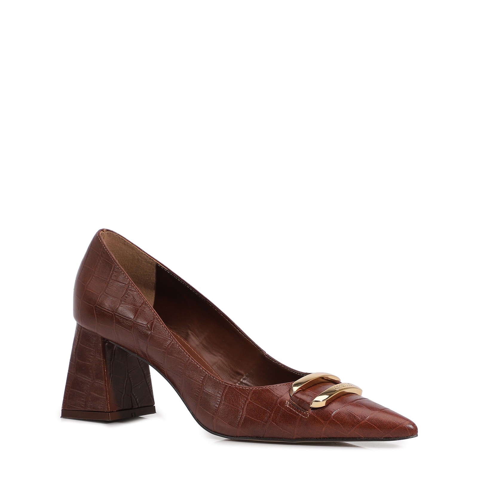 Scarpin Couro Croco Marrom